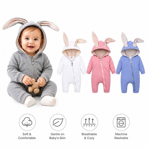 Newborn baby romper - hooded, zip
