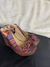  Vintage Boho Colorful Fabric Ankle Strap Wedge Heel Espadrille Sandals size 7