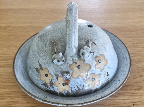 Blue glazed ceramic floral - glazed,