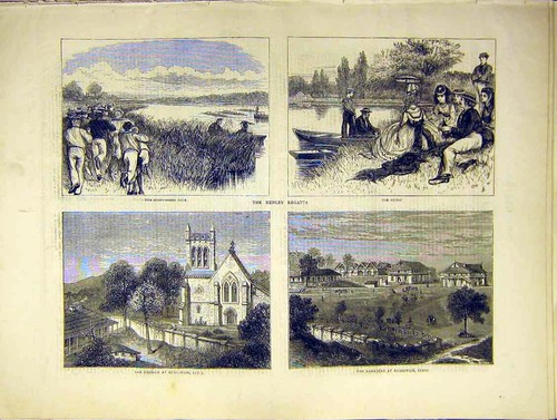 Original old antique print - old,