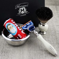 4 Piece Classic Shaving Set - Pure Black Badger & 5 Edge Razor Men Shaving Kit