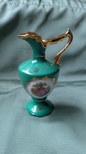 Limoges Pitcher Fragonard Neoclassical Scene Green & Gold Gilded Handle Vintage 