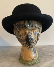 Men's Vintage Bowler Hat Black Size S Small English Made 100% Wool 54Cm