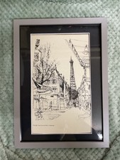 Scarce Vintage ronald searle Art print FRAMED , PARIS EIFFEL TOWER THEMED