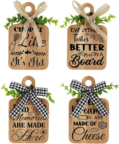 4pcs wooden kitchen wall decor - 4pcs,