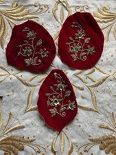 3 Antique 19th Century Metallic Thread Embroidered and Sequined Floral Motifs