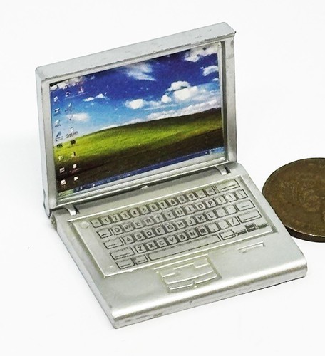 Dolls house silver laptop - dolls,