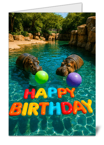 Hippopotamus birthday card - hippopotamus,