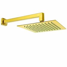 Brushed Gold 8 10 12 inch Rain Shower Head Set Square 400mm Wall Arm Bathroom