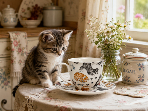 Cats cup saucer bone - saucer, china