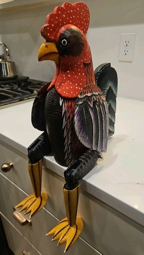 Rooster large carved wooden - rooster,