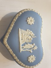Vintage Wedgwood Blue And White Jasperware Heart Shaped Trinket Box