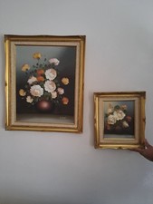 Pair of Still Life Flowers Oil