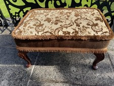 Vintage Sherborne Upholstered Floral Tapestry Footstool Queen Anne Legs Brown