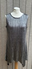 Joseph Ribkoff Metallic Silver Plisse Tunic Top UK 12 Asymmetrical Hanky Hem