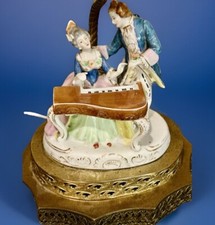 VTG Lamp Capodimonte Style Porcelain Couple Rococo Piano Figurine Brass Base MC