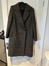 MASSIMO DUTTI LADIES BLACK CREAM AND GREY TWEED OVERCOAT Size 12
