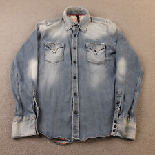 Nudie Mens Shirt Small Blue Denim Pearl Snap Western Oi Polloi Cowboy