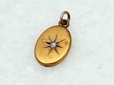 Antique Victorian 10k Yellow Gold Small Pendant Sunburst Star Old Cut Diamond