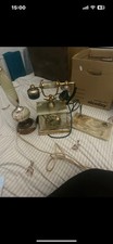 Onyx Vintage Phone And Desk Set. Pen Holder, Gold Plated 18k Vintage Heavy Phone