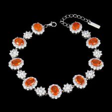 Silver Bracelet Fire Opal Genuine Natural Gems Solid Sterling 6 1/2 to 7 3/4 In