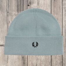 Fred Perry Men's Beanie Merino Wool Signature Logo Branded Hat  Silver Blue
