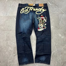 Vintage Ed Hardy Jeans Mens 46x34 Dead Stock Baggy Christian Audigier y2k Skull