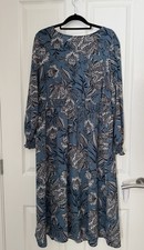 Ladies Matalan Blue Floral Midi Dress Size 16 Cinched Waist