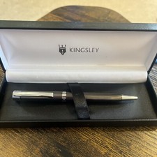 Vintage Boxed Kingsley Brushed Metal Pen Ballpoint - Needs Ink
