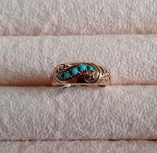 9CT YELLOW GOLD RING SET WITH TURQOISE STONES