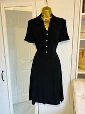 Karen Millen Vintage Black KM Logo Hardware Ruffle Dress UK 10