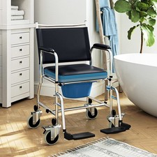 Rolling Shower Chair with Wheels, Bedside Commode Wheelchair for Seniors