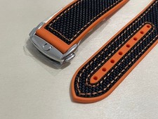 22mm Premium Rubber/Nylon Orange Black Strap For Omega Watches Planet Ocean 300m