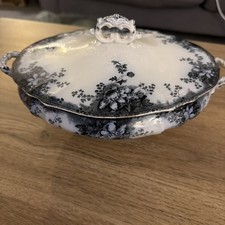 Medway Alfred Meakin LTD England Royal Semi Porcelain Covered Dish Black Blues