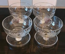 Vintage Crystal Etched Dessert/grapefruit Footed Dishes X 4.