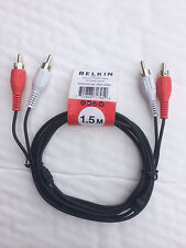 BELKIN Twin 2 RCA to 2 RCA Male to Male Twin Phono Cable Lead Stereo Audio 1.5m