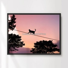 Cat Silhouette Sunset Sky Fun Art Print Poster Picture Wall Bizarre Whimsical