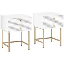 HOMCOM Bedside Tables Set of 2 w/ 2 Drawers for Bedroom Cabinet White/Gold-Tone