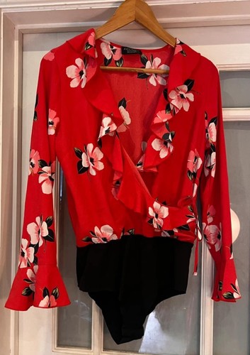 Zara red floral ruffle - red,