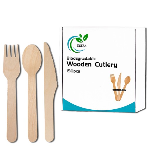 150pc wooden cutlery set - wooden,