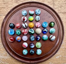 Antique Solitaire Board 17cm, with 15-16MM  Vintage Marbles