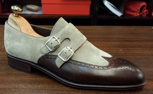 Handmade gray suede and brown - suede,