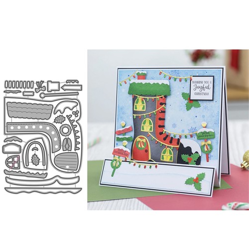 Christmas boot house metal - christmas,