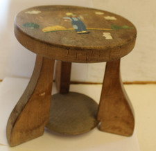 Vintage 3-Legged Wooden Children Stool 195mm dia seat 215mm high Painted seat
