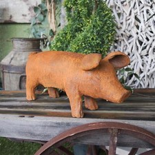 Medium Rustic Piglet Garden Sculpture - Cast Iron Outdoor Ornament
