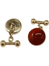 925 Silver Cufflinks with Carnelian Stone for Men Chain Link