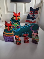 Vibrant coloured wooden cats Laurel Burch set of 7