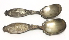 Vintage Norway Souvenir Spoons Metal Embossed Map Lot x2