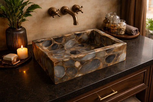 Rectangular brown agate sink - rectangular,