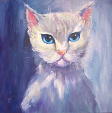 White Cat with Blue Eyes Original Oil Painting Cat Wall art Canvas 20x20 inches